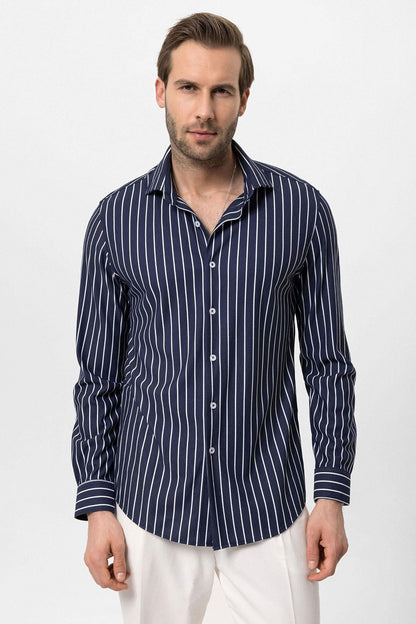KOALA SYDNEY  Men's Navy Blue Contrast Striped Shirt -