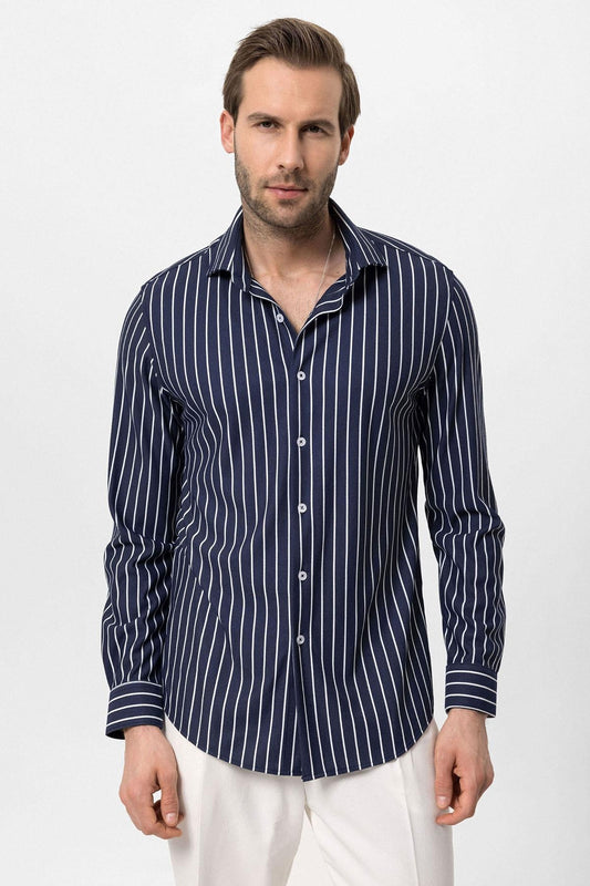 KOALA SYDNEY Men's Navy Blue Contrast Striped Shirt