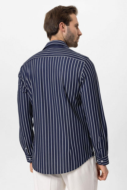 KOALA SYDNEY  Men's Navy Blue Contrast Striped Shirt -