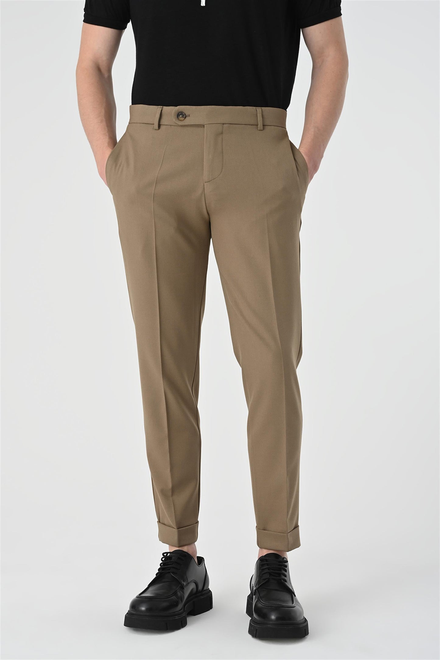 KOALA SYDNEY  Men's Mink Regular Fit Double Leg Trousers -