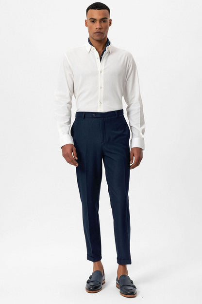Men's Navy Blue Slim Fit Cuffed Pants