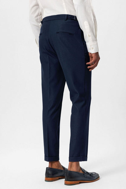 Men's Navy Blue Slim Fit Cuffed Pants