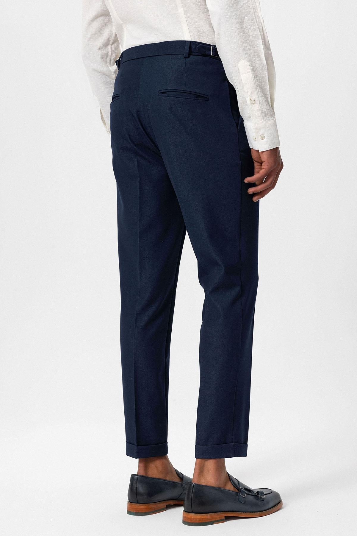 Men's Navy Blue Slim Fit Cuffed Pants