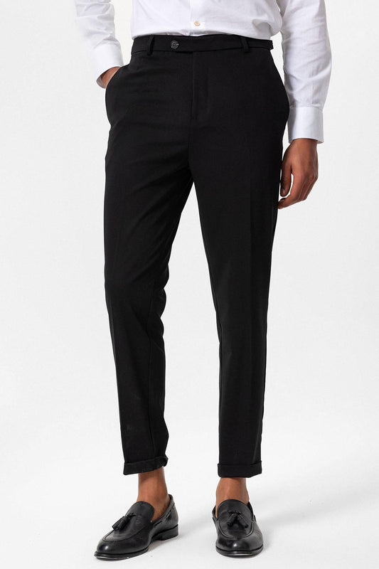 Men's Black Slim Fit Cuffed Pants