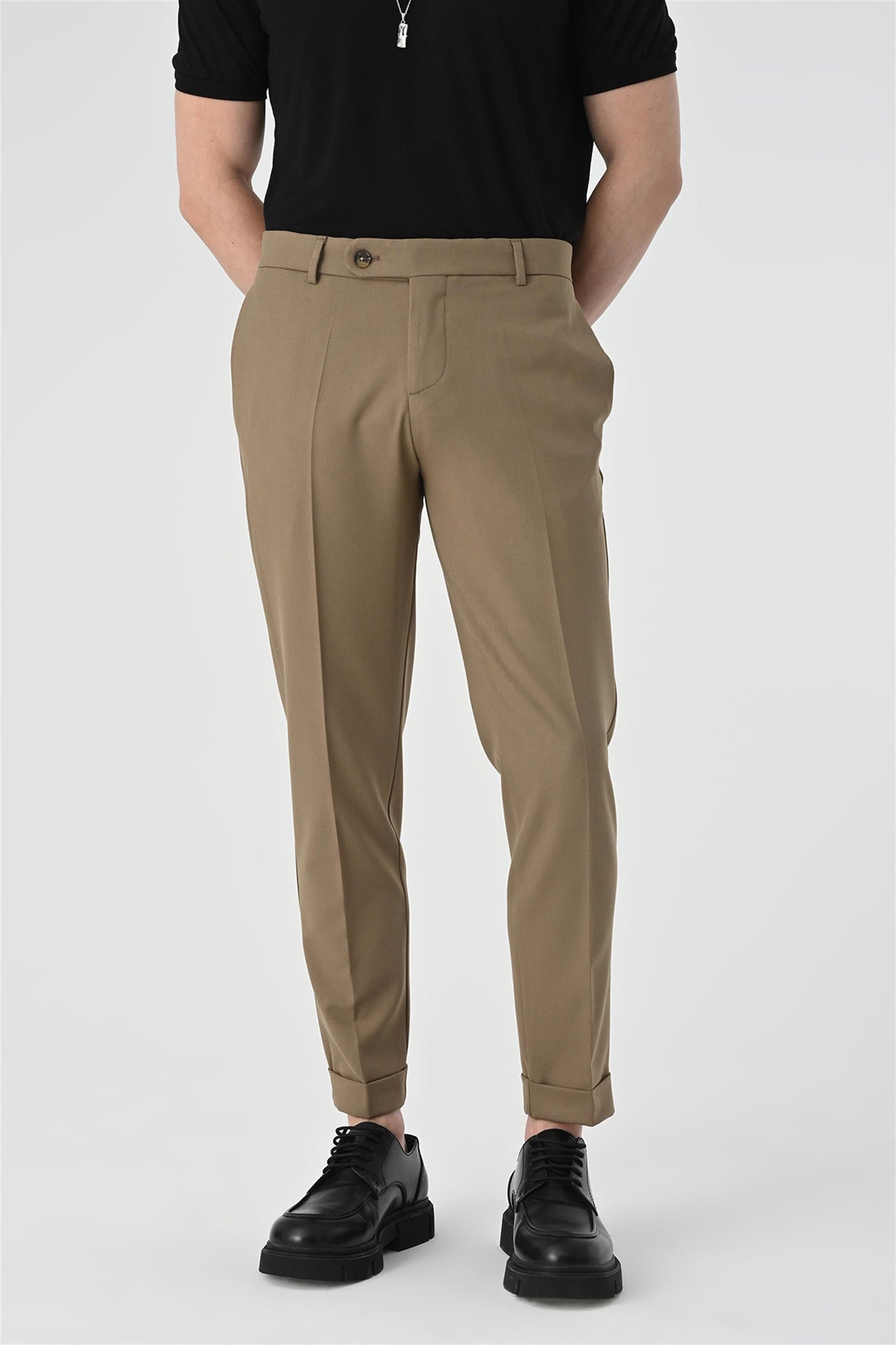 Men's Mink Regular Fit Double Leg Trousers