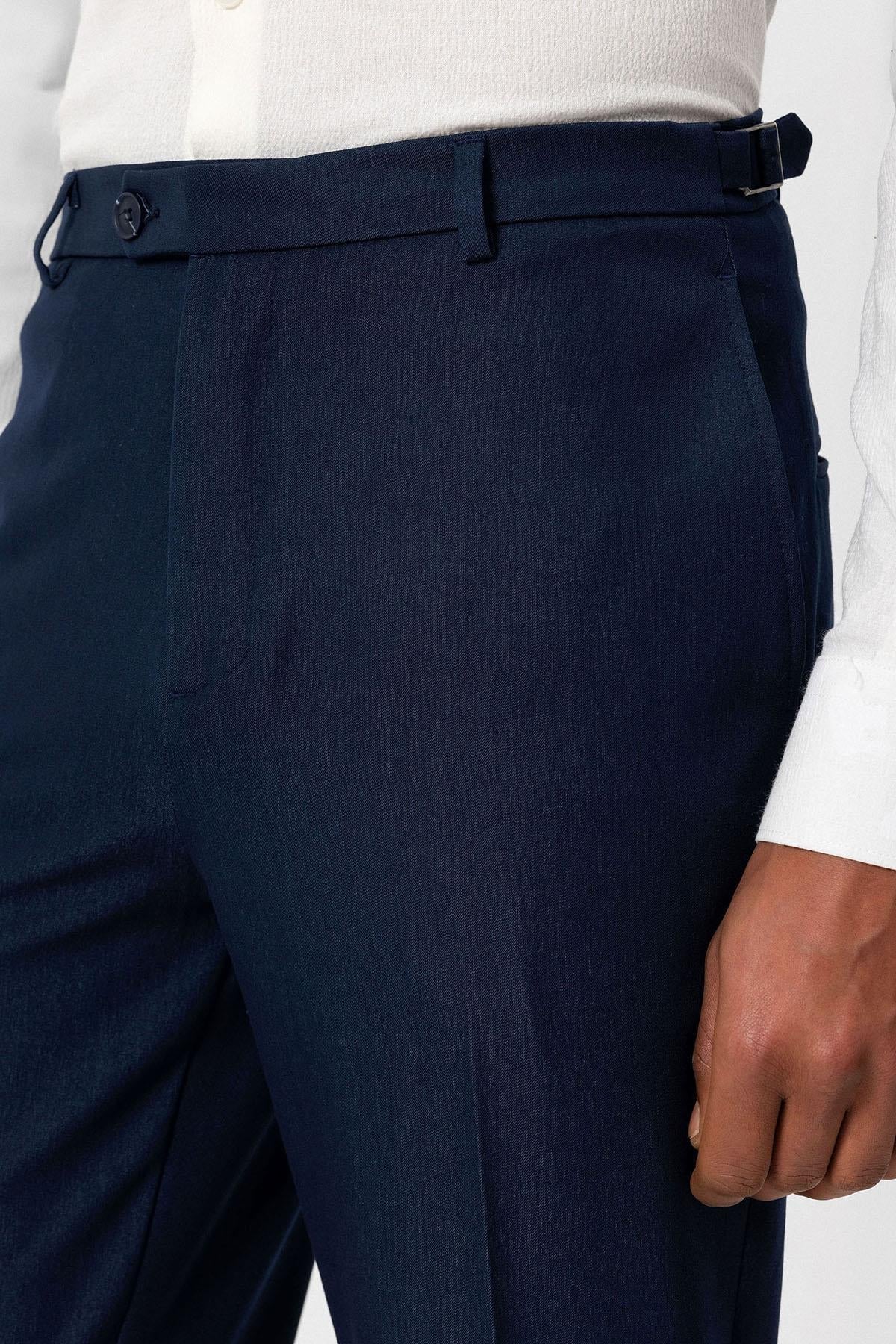 Men's Navy Blue Slim Fit Cuffed Pants
