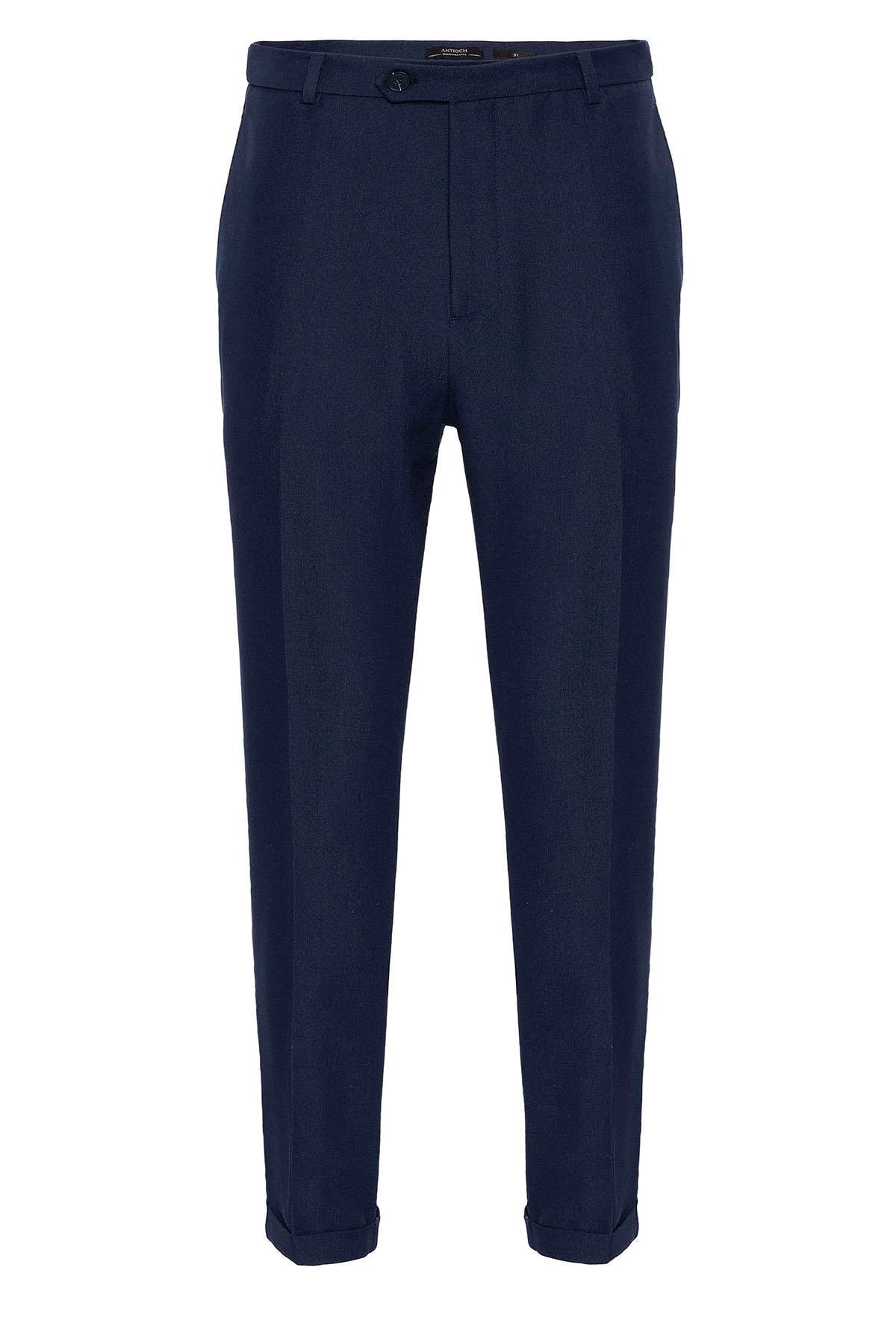 Men's Navy Blue Slim Fit Cuffed Pants