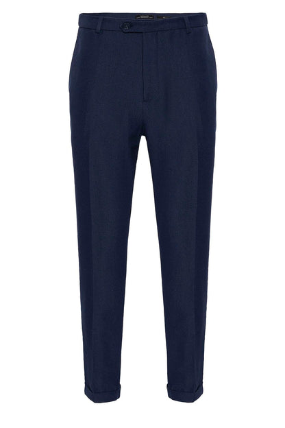Men's Navy Blue Slim Fit Cuffed Pants