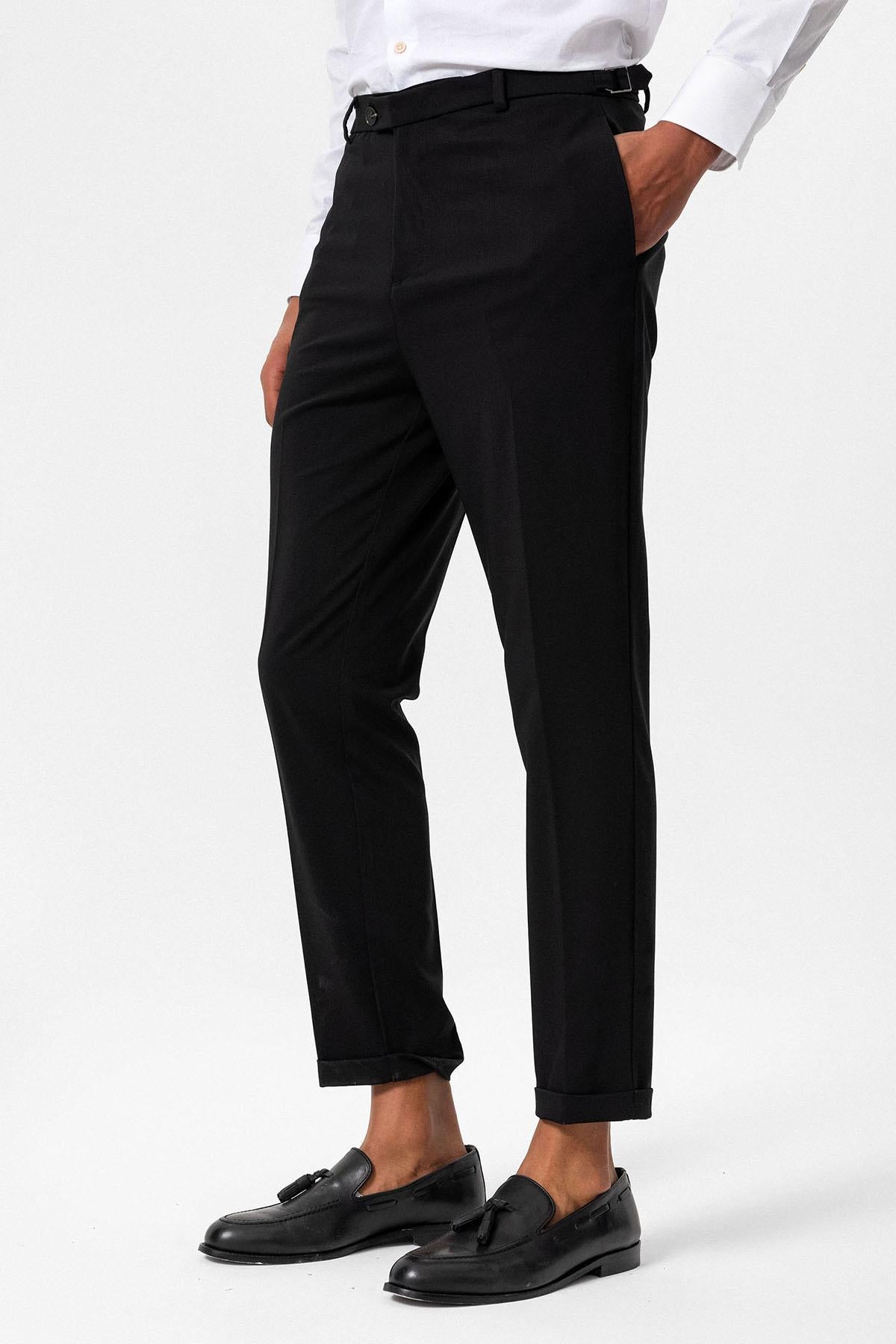 Men's Black Slim Fit Cuffed Pants