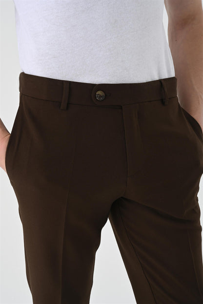 Men's Dark Brown Regular Fit Double Leg Trousers