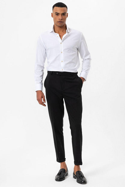 Men's Black Slim Fit Cuffed Pants