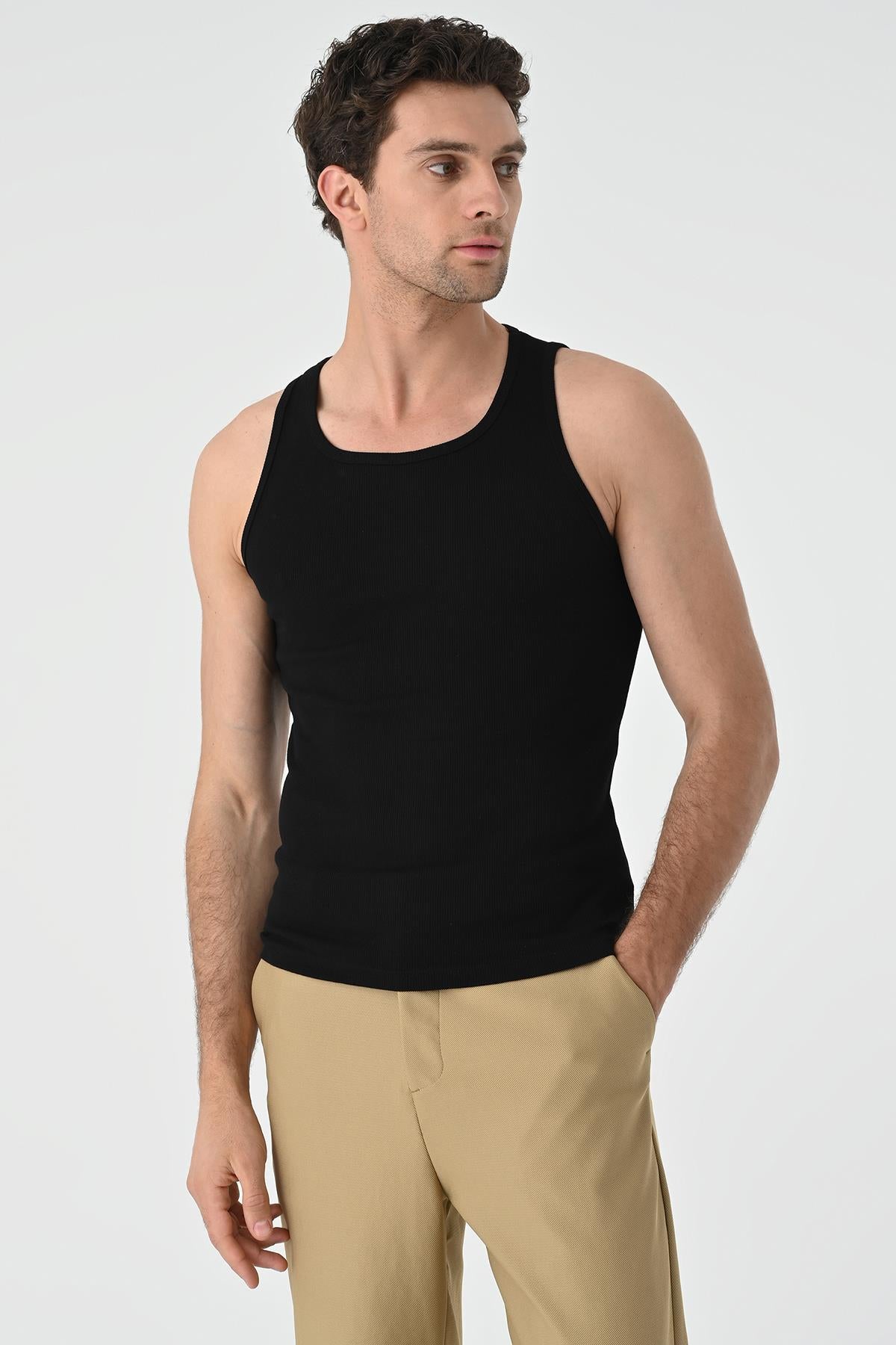 Men's Black Slim Fit Male Athlete