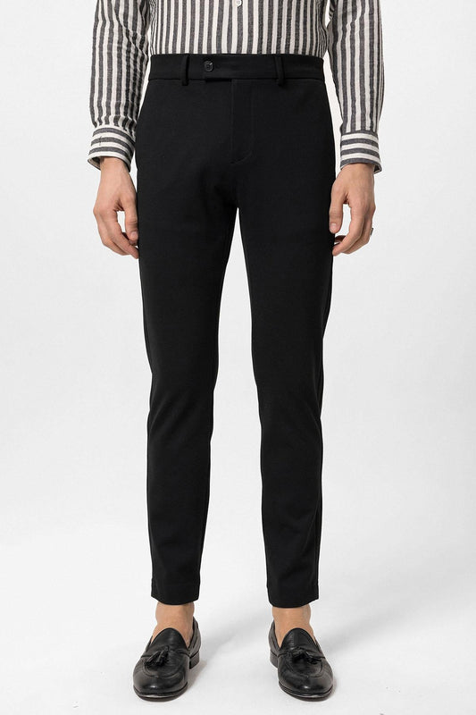 Men's Black High-Waisted Buckle Detail Relaxed Fit Pants