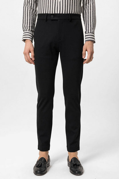Men's Black High-Waisted Buckle Detail Relaxed Fit Pants