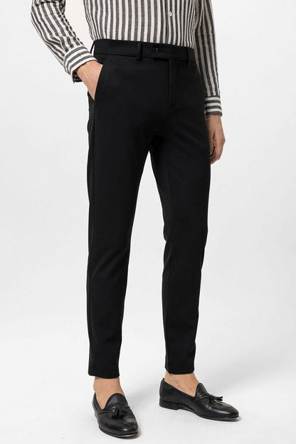 Men's Black High-Waisted Buckle Detail Relaxed Fit Pants