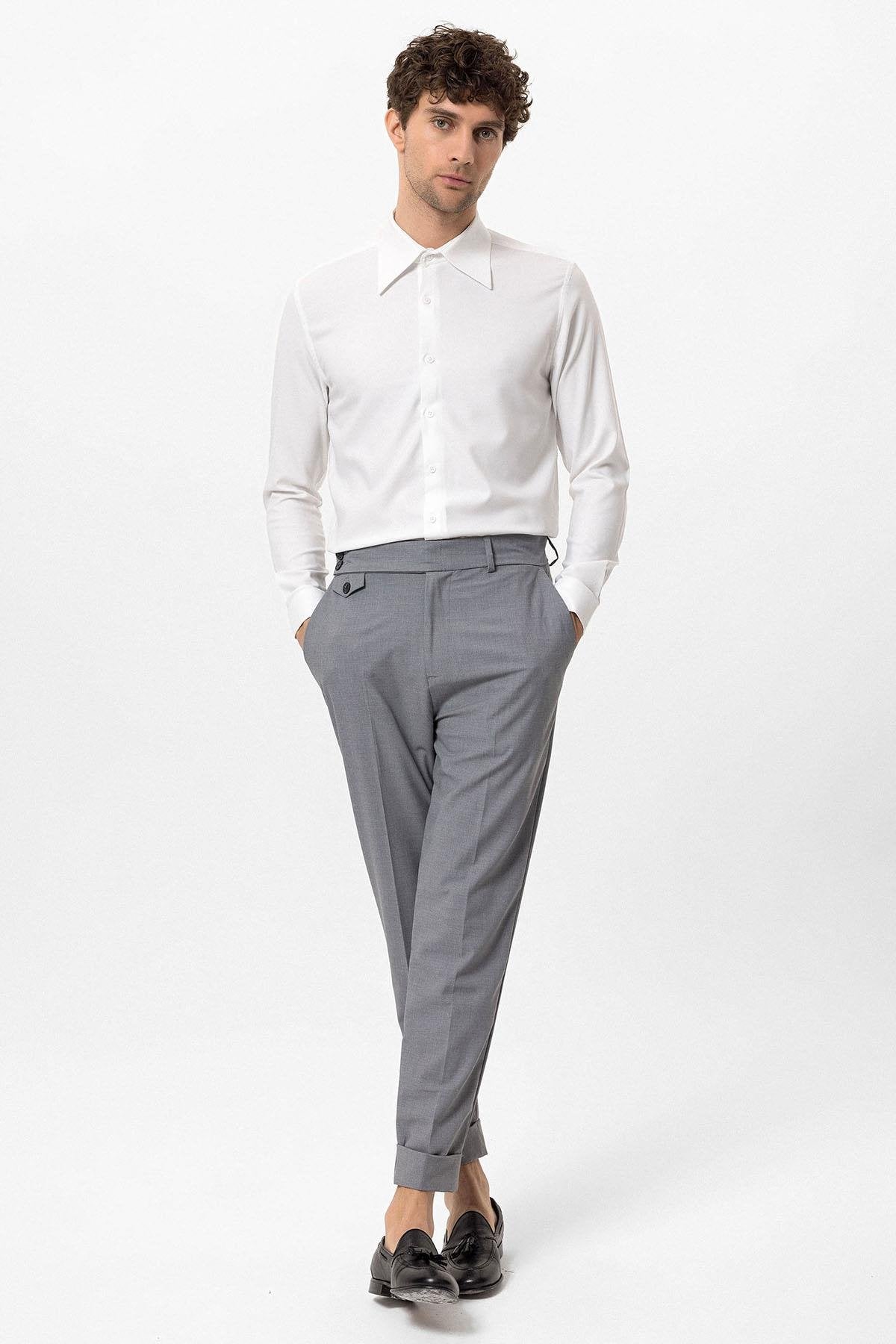 Men's White Slim Fit Long Sleeve Wide Collar Shirt