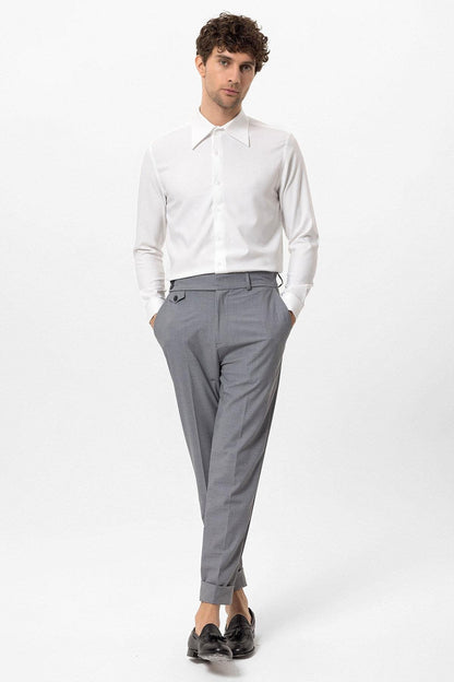 Men's White Slim Fit Long Sleeve Wide Collar Shirt