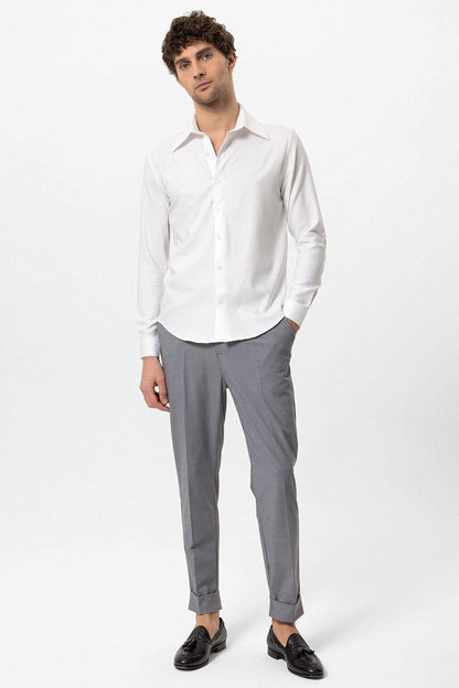 Men's White Slim Fit Long Sleeve Wide Collar Shirt -