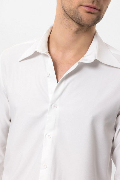 Men's White Slim Fit Long Sleeve Wide Collar Shirt