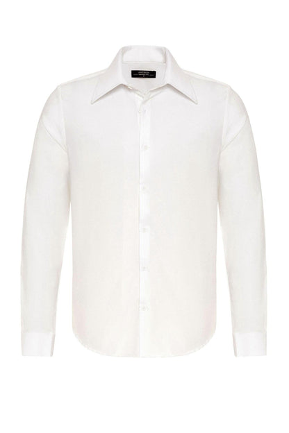 Men's White Slim Fit Long Sleeve Wide Collar Shirt