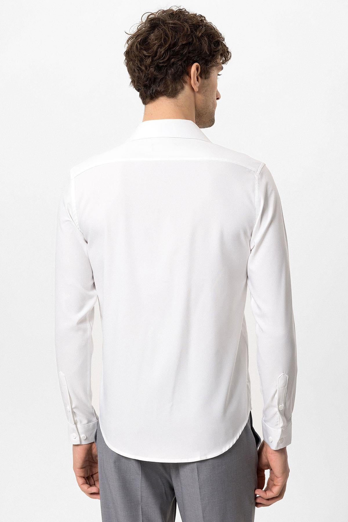 Men's White Slim Fit Long Sleeve Wide Collar Shirt