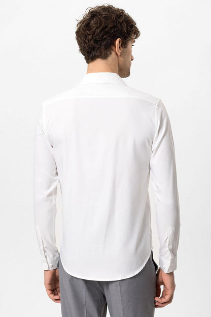 Men's White Slim Fit Long Sleeve Wide Collar Shirt