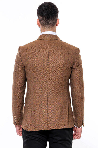 Slim Fit Patterned Light Brown Men Blazer -