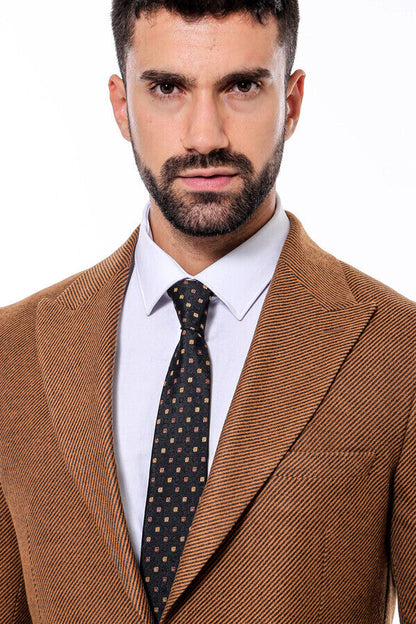 Slim Fit Patterned Tawny Men Blazer -