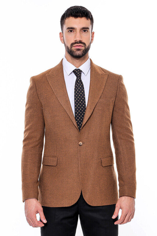Slim Fit Patterned Tawny Men Blazer -
