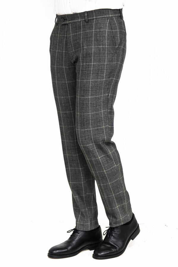 KOALA SYDNEY Slim Fit Plaid Anthracite Men Pants