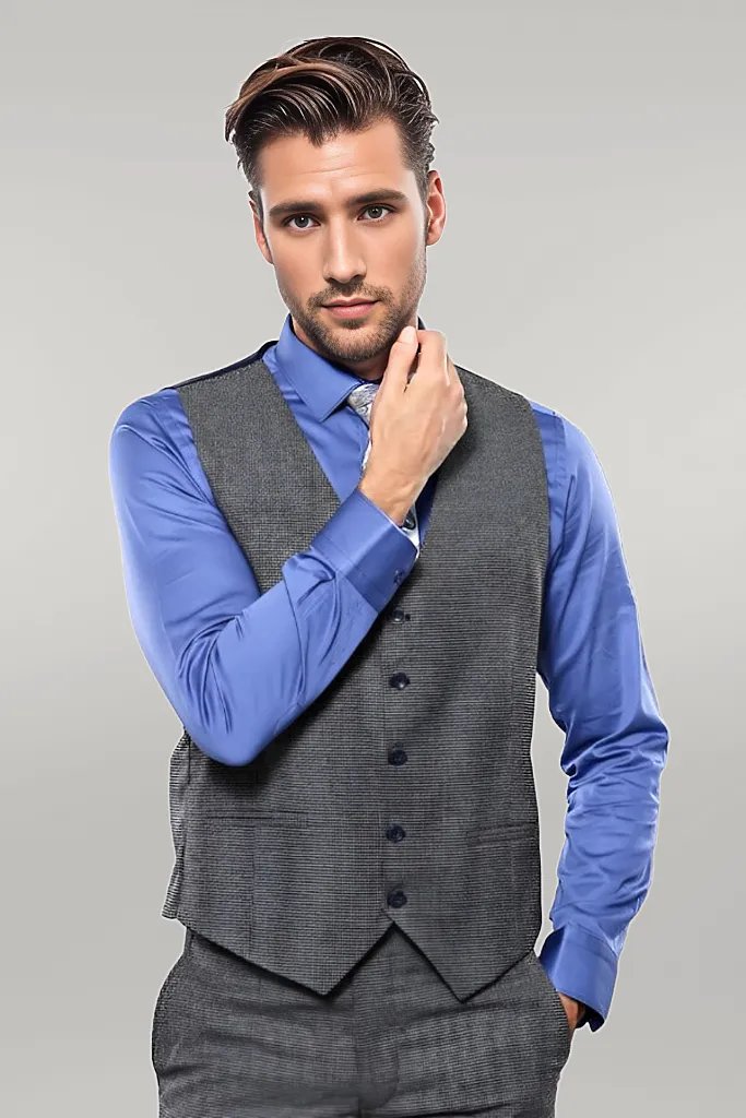 KOALA SYDNEY  Plaid Slim-Fit Black 3 Piece Suit |