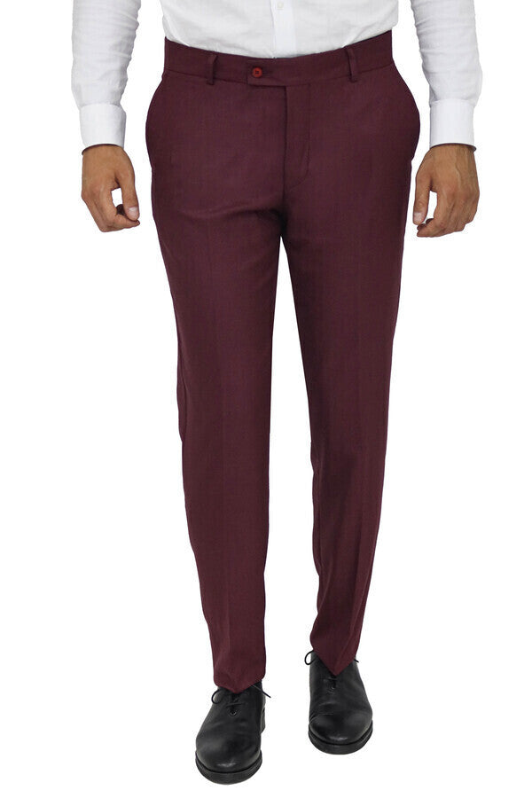 KOALA SYDNEY Slim Fit Plain Burgundy Men Pants