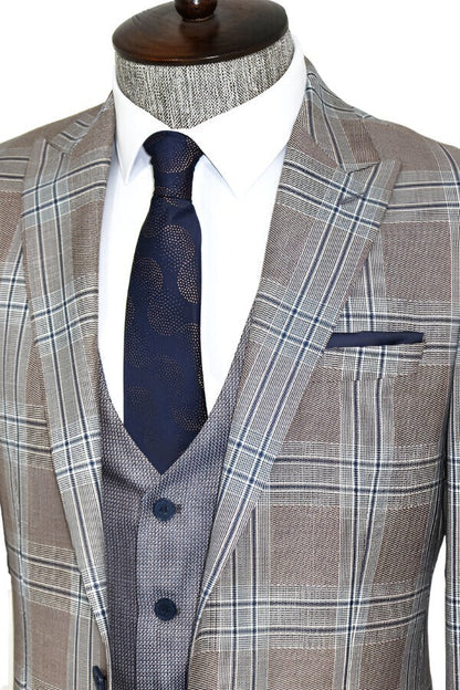 KOALA SYDNEY  Slim Fit Vested Light Brown Men Suit -