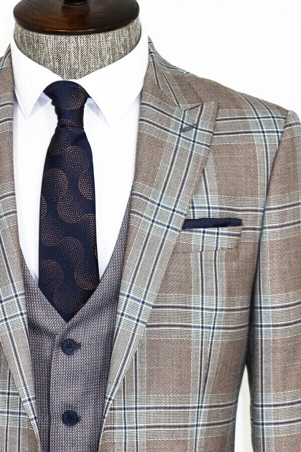 KOALA SYDNEY  Slim Fit Vested Light Brown Men Suit -