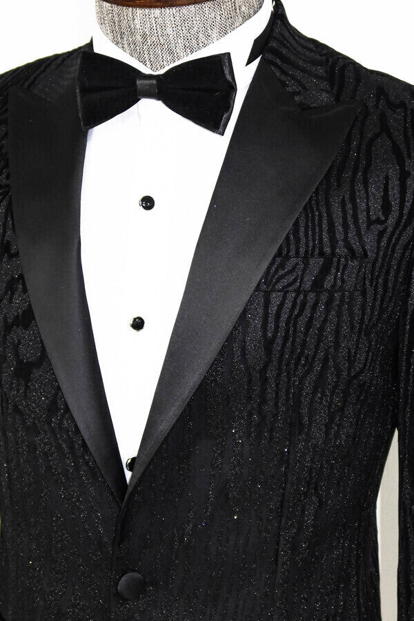 KOALA SYDNEY Slim Fit Zebra Patterned Black Prom Blazer