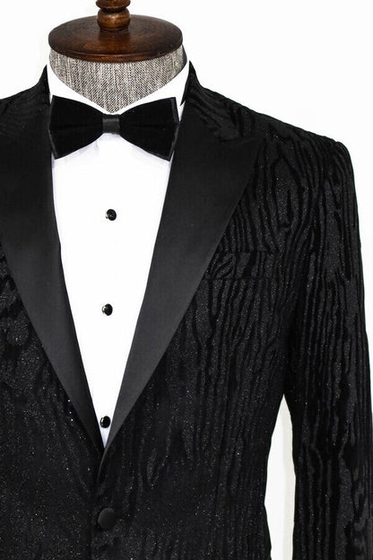 KOALA SYDNEY Slim Fit Zebra Patterned Black Prom Blazer