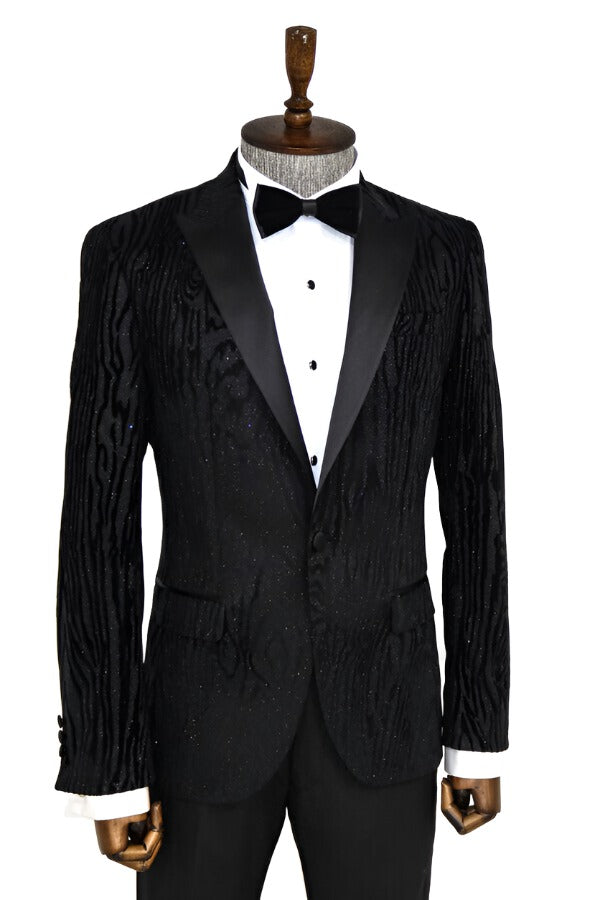KOALA SYDNEY Slim Fit Zebra Patterned Black Prom Blazer