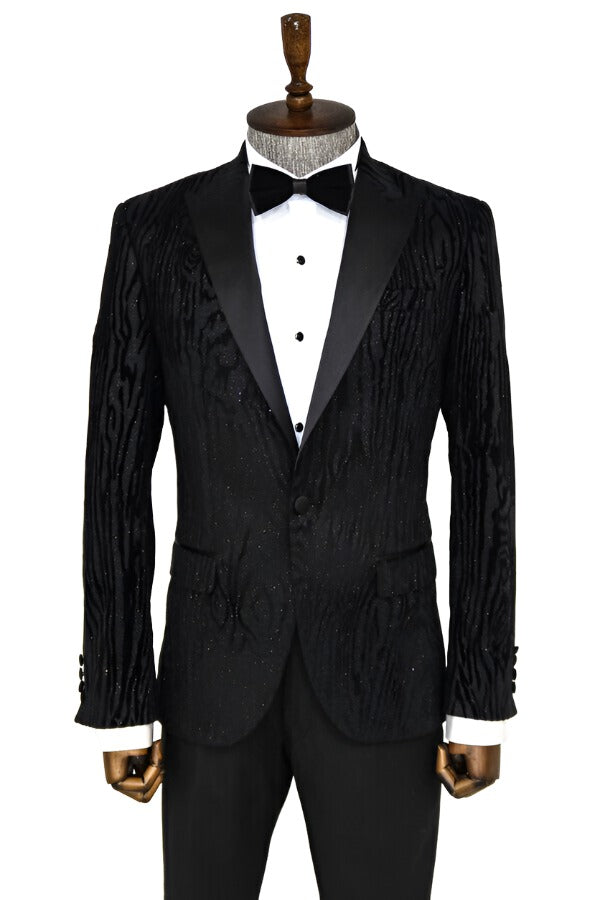 KOALA SYDNEY Slim Fit Zebra Patterned Black Prom Blazer