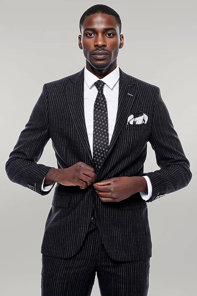 Striped Black Double Breasted Suit