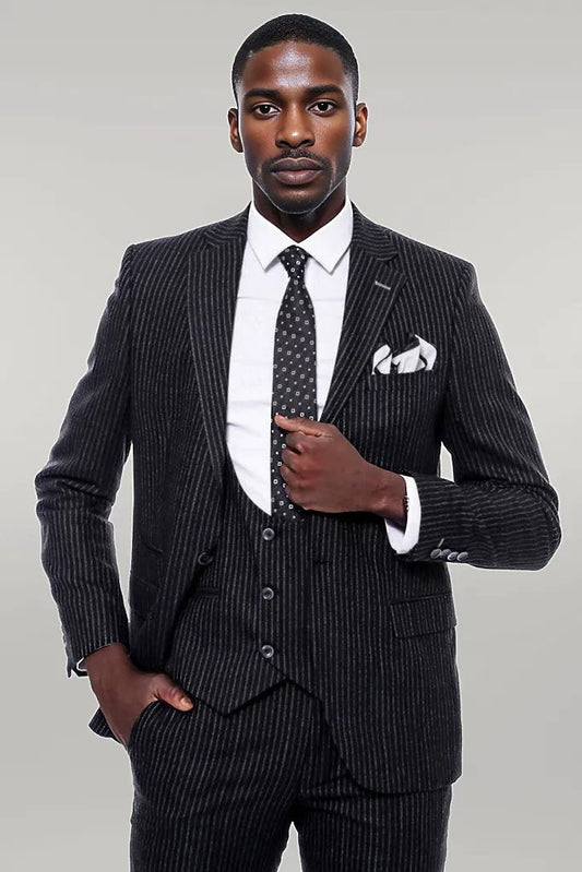 KOALA SYDNEY  Striped Black Double Breasted Suit -