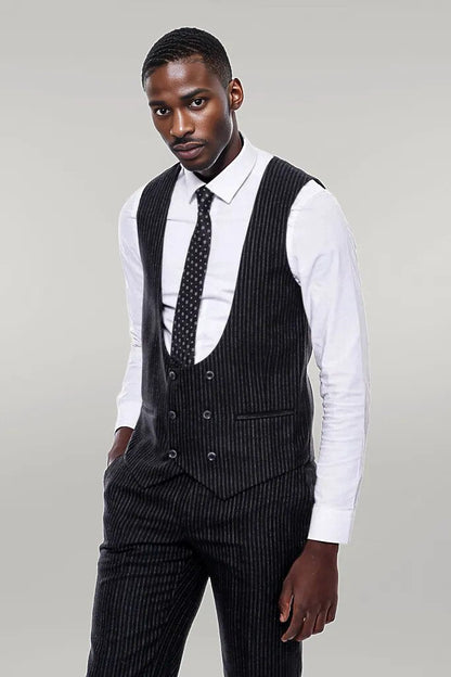 Striped Black Double Breasted Suit