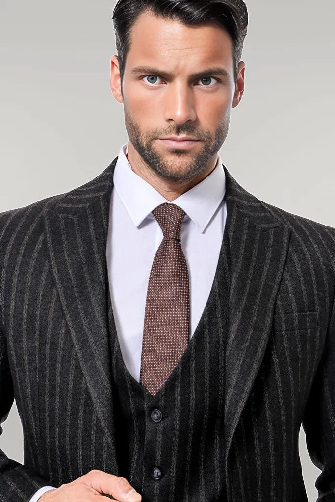 KOALA SYDNEY  Striped Black Slim-Fit Vested Men's Suit -