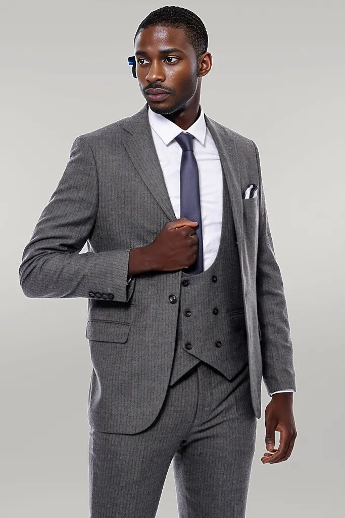 KOALA SYDNEY  Striped Dark Beige Double Breasted Suit -