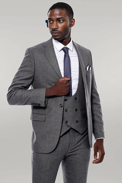KOALA SYDNEY  Striped Dark Beige Double Breasted Suit -