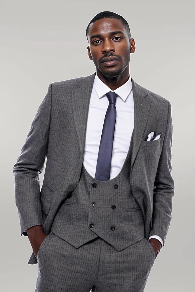 KOALA SYDNEY  Striped Dark Beige Double Breasted Suit -