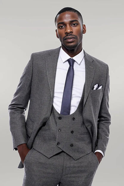 KOALA SYDNEY  Striped Dark Beige Double Breasted Suit -