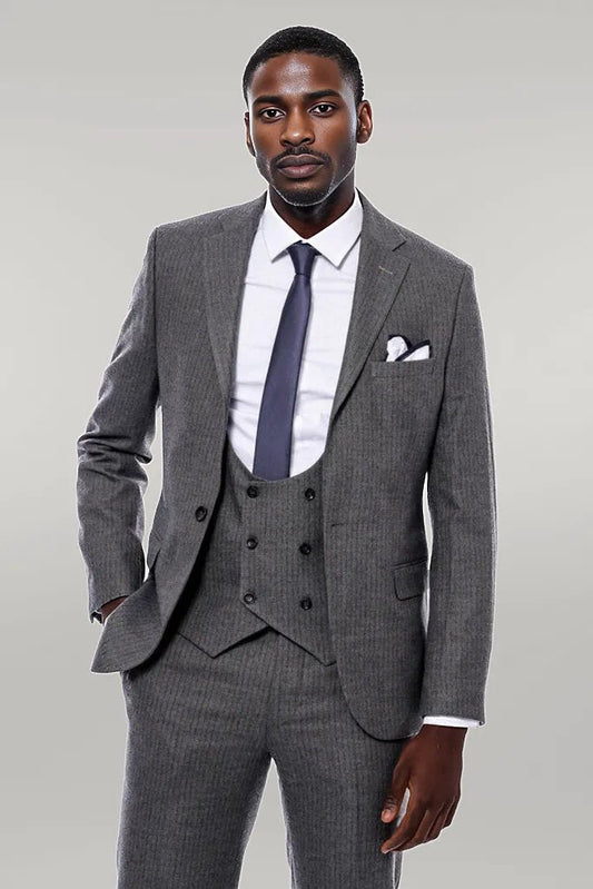 KOALA SYDNEY  Striped Dark Beige Double Breasted Suit -