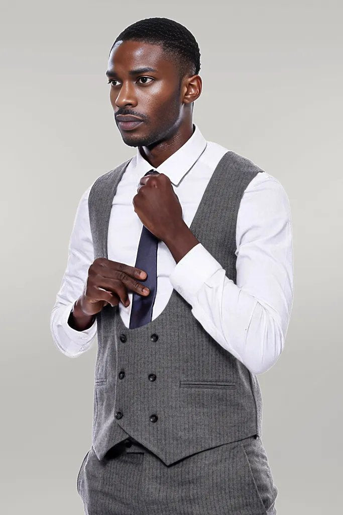 KOALA SYDNEY  Striped Dark Beige Double Breasted Suit -