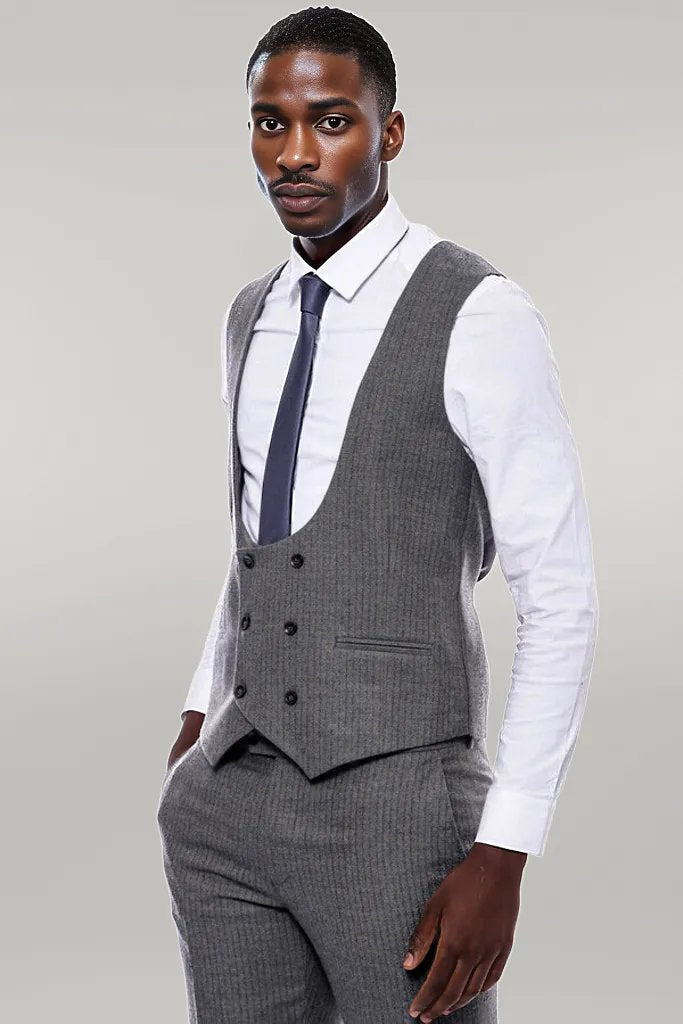 KOALA SYDNEY  Striped Dark Beige Double Breasted Suit -