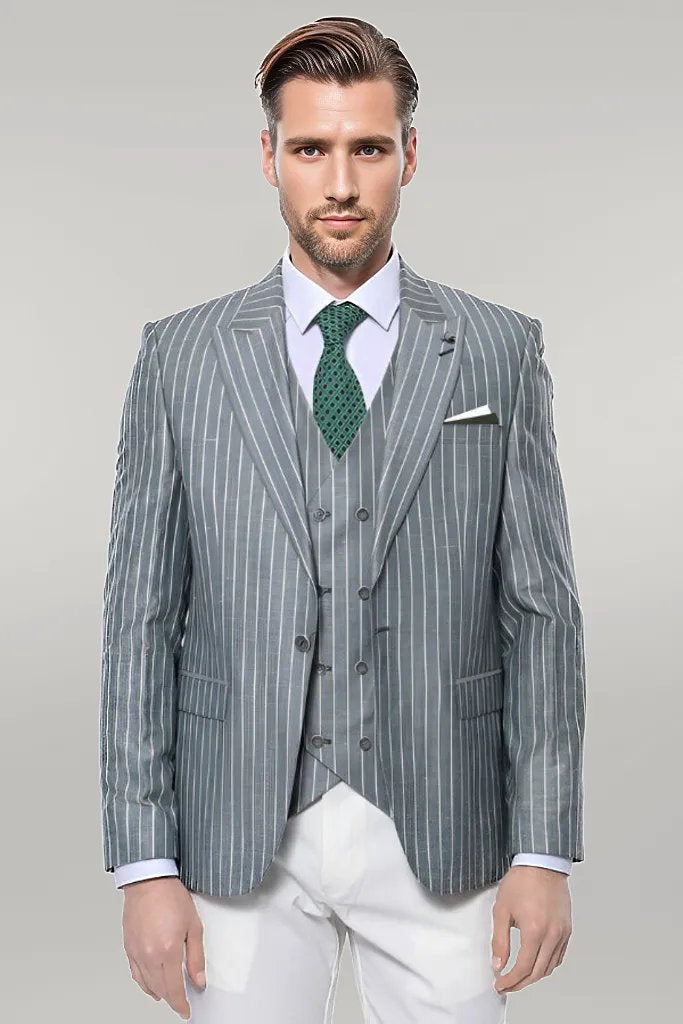 Striped Green Men Suit - Wessi